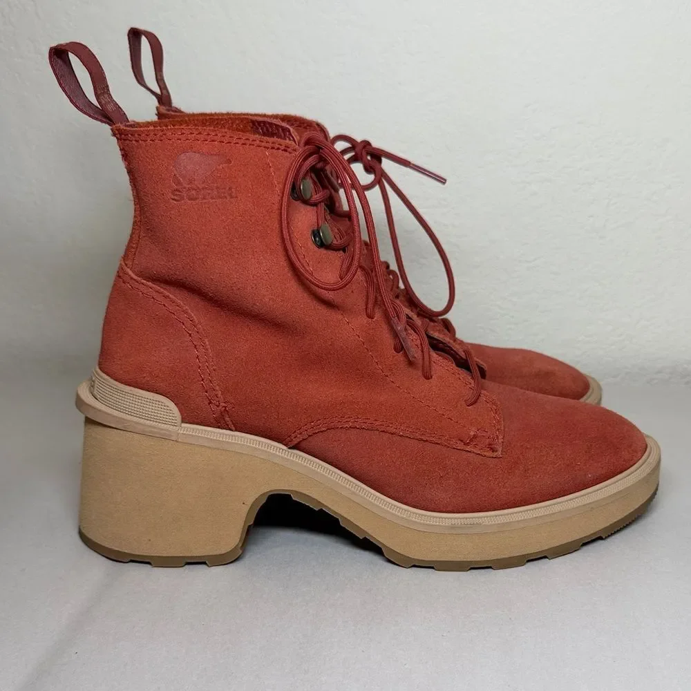 SOREL WOMEN'S HI-LINE HEEL LACE BOOT WARP RED TAWNY BUFF